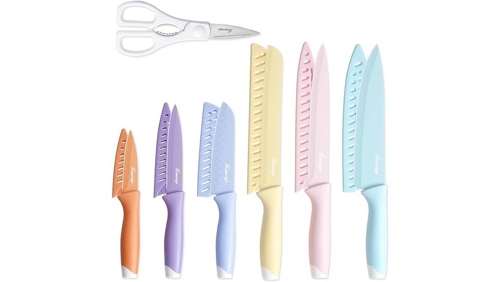 thirteen stainless guarded knives